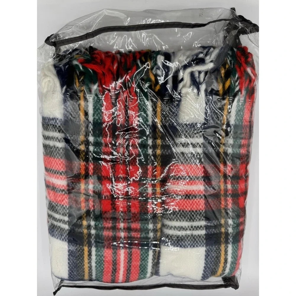 NWT Vintage The Great Cover Up Fringe Utility Throw Blanket JCPenney Check USA